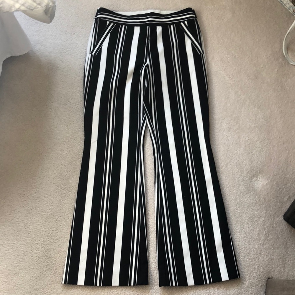 Black and White Striped Flare Pants